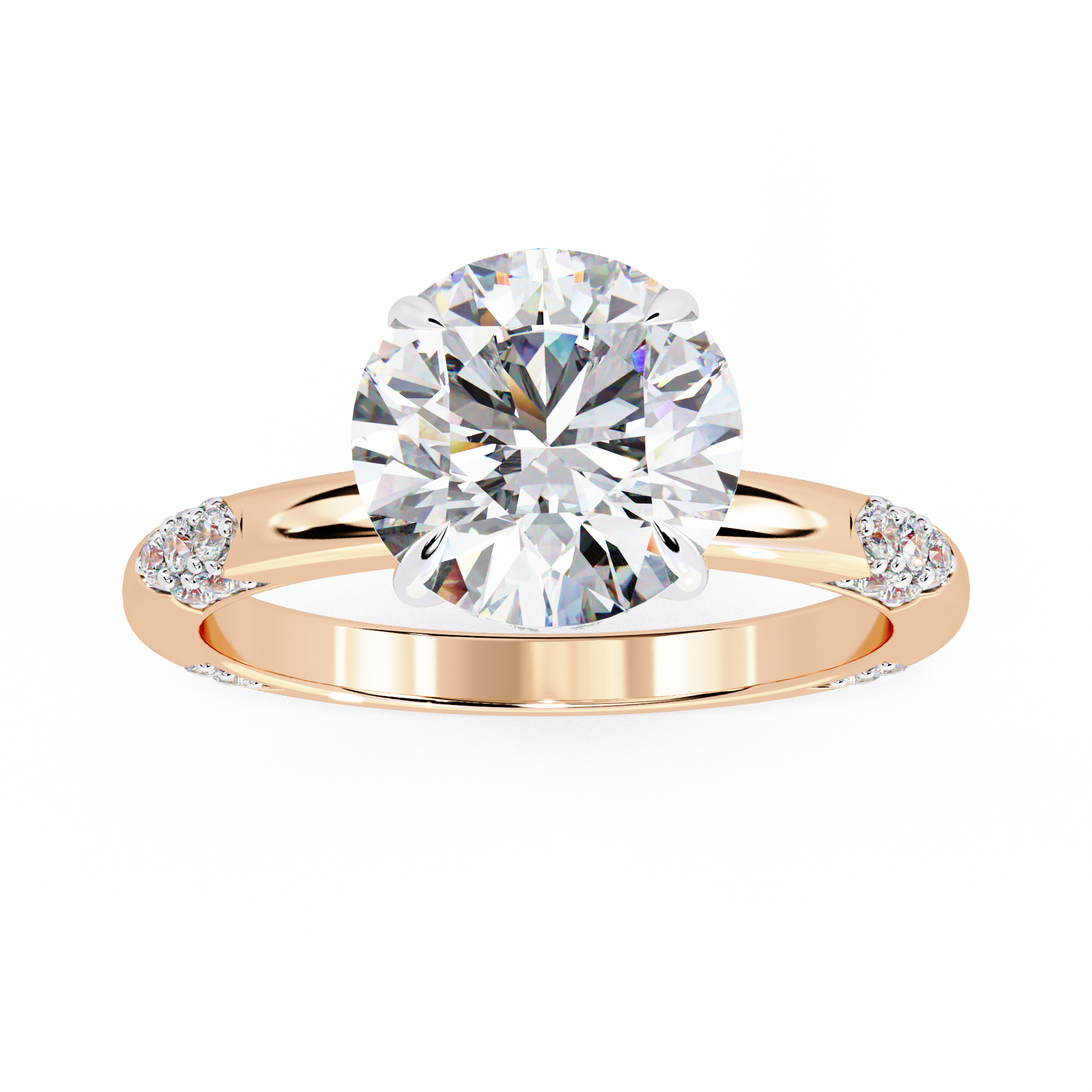 Rose gold ring with a large diamond and smaller diamonds 