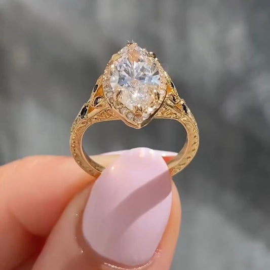 2.95 CT Vintage Inspired Lab Grown Marquise Cut Diamond Halo Engagement Ring For Her