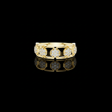 0.29 TCW Luxury Hexagon Round Moissanite Diamond Cluster Modern Openwork Band Statement Ring for Women