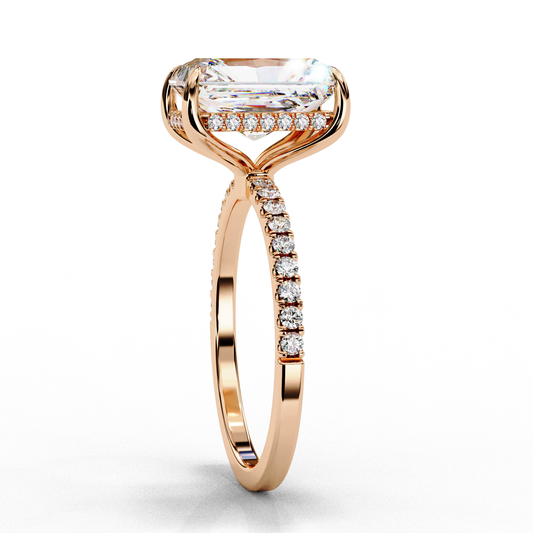 Hidden Halo Elongated Radiant Cut Lab Diamond Engagement Ring