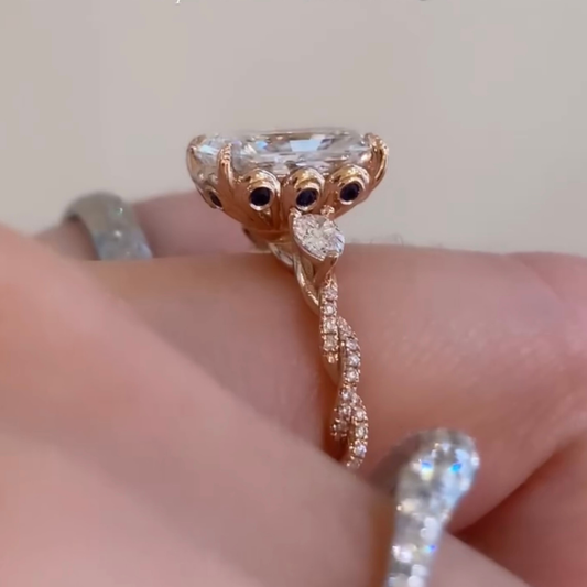Radiant Cut Lab Grown Diamond Three Stone Twisted Pave Engagement Ring