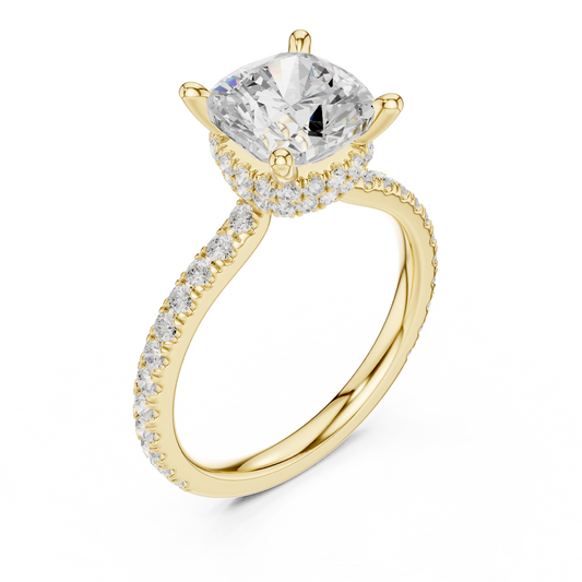 Cushion Cut Moissanite Diamond Hidden Halo Pave Engagement Ring