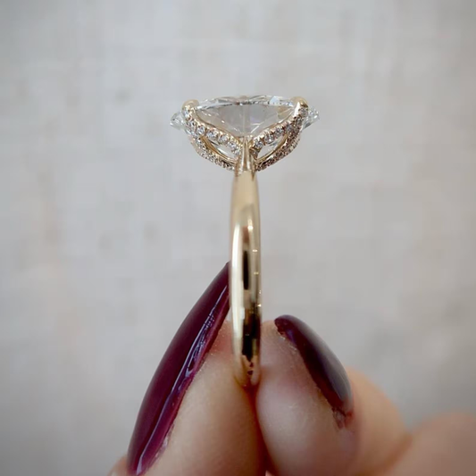Oval Lab Grown Delicate Wear Diamond Hidden Halo Wedding Ring