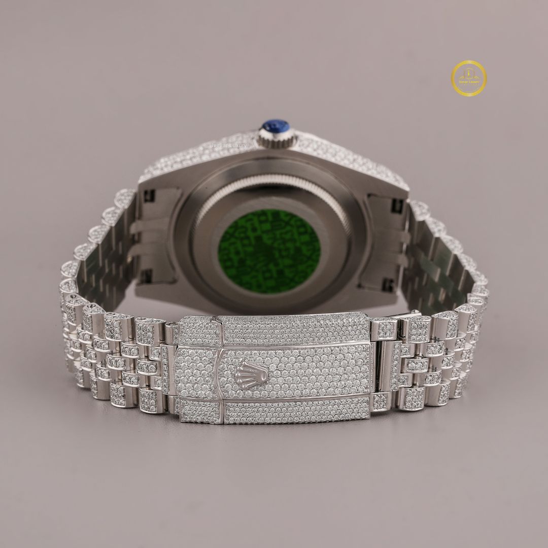 Fully Iced-Out Silver Watch with Elegant Diamond Arabic Dial With 5-Link Band - View 4