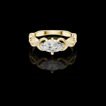 0.88 CT Perfect Marquise Cut Moissanite Diamond Ring with Twisted Band Design and Sparkling Side Accents