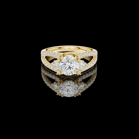 1.00 CT Radiant Round Brilliant Moissanite Diamond Ring with Intricate Split Shank Pavé Detailing
