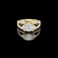 Round Cut Moissanite Diamond Three Stone Split Shank Pave Ring
