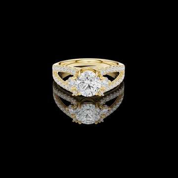 Round Cut Lab Grown Diamond Three Stone Split Shank Pave Ring