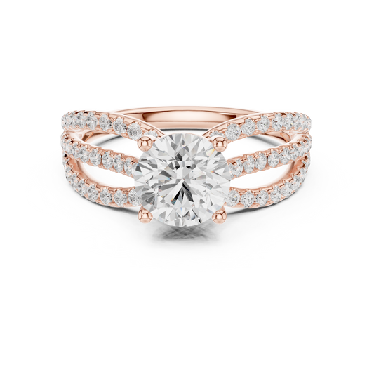 Round Moissanite Diamond Split Pave Band Anniversary Ring