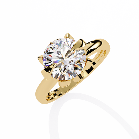 Six Prong Round Cut Moissanite Diamond Solitaire Engagement Ring