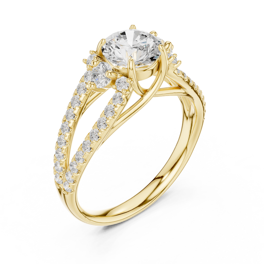 Split Shank Round Cut Moissanite Diamond Pave Setting Engagement Ring
