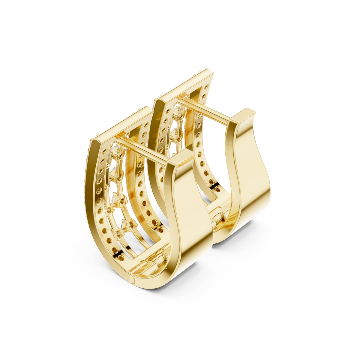 Openwork Lattice Multi Row Lab Grown Diamond Wide Huggie Earrings
