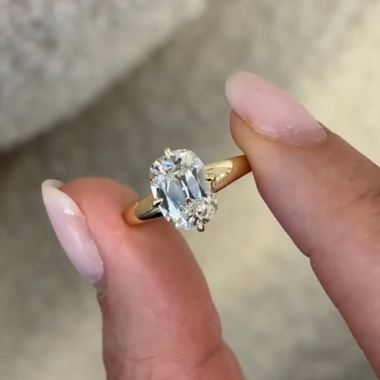 Old Mine Cushion Cut Moissanite Diamond Solitaire Engagement Ring