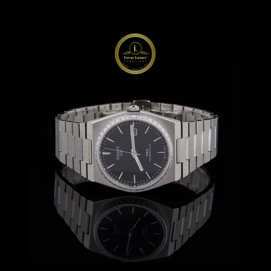Round Cut Moissanite Diamond Bezel Automatic Watch with Integrated Tapered Link Bracelet