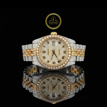 Full Iced Out Two-Tone Diamond Day-Date Watch with Pavé Dial & Roman Numerals