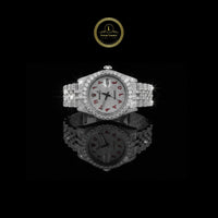 Full Iced Out Diamond Watch with Custom Red Arabic Letter Dial & Diamond Bezel