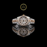Imperial Gold and Silver Lab Diamond Encrusted Roman Luxury Timepiece with Full Pavé Dial and Baguette-Cut Detailing