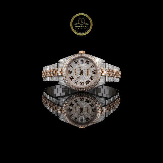Elite Prestige Collection – Sapphire Blue Face Watch & Moissanite Diamond Two Tone Gold And Silver Watch