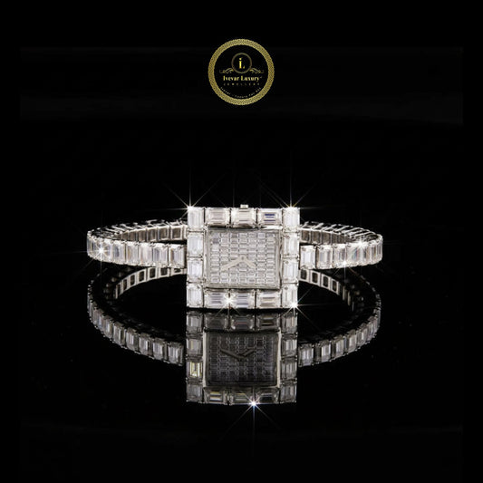 Full Baguette Diamond Square Watch with Invisible-Set Dial & Link Band