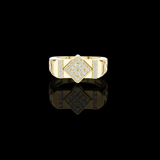 0.35 TCW Iconic Round Moissanite Diamond Square Cluster with Side Pave Accents Geometric Openwork Statement Ring
