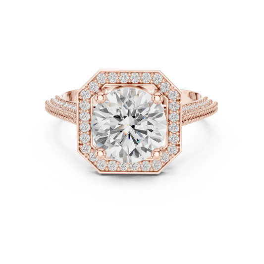 Round Diamond Octagonal Halo Moissanite with Split Pave Band