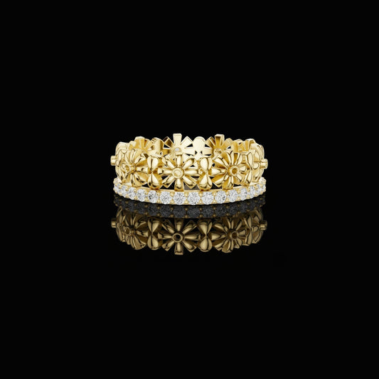 Floral Eternity Round Cut Lab Grown Diamond Openwork Band Ring