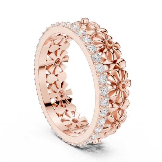 Floral Eternity Round Cut Lab Grown Diamond Openwork Band Ring