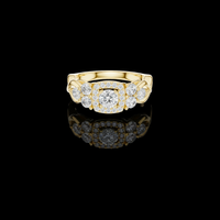 Round Cut Lab Grown Diamond Halo with Side Stone Accents Ring