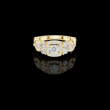 Round Cut Lab Grown Diamond Halo with Side Stone Accents Ring