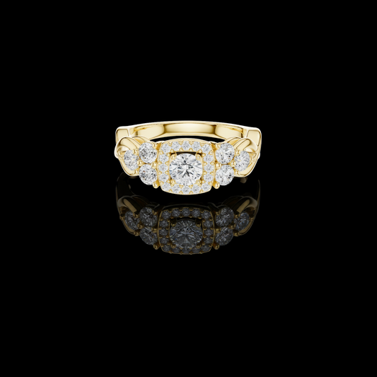 Round Cut Lab Diamond Halo with Side Stone Accents Ring