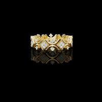 Crown Inspired Round Moissanite Diamond Geometric Eternity Band Ring