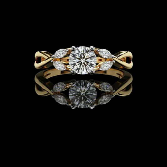 Lab Grown Diamond Ring With Round And Marquise Twisted Band
