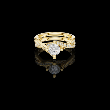 Round Cut Moissanite Diamond Crisscross Engagement Ring Pave Band