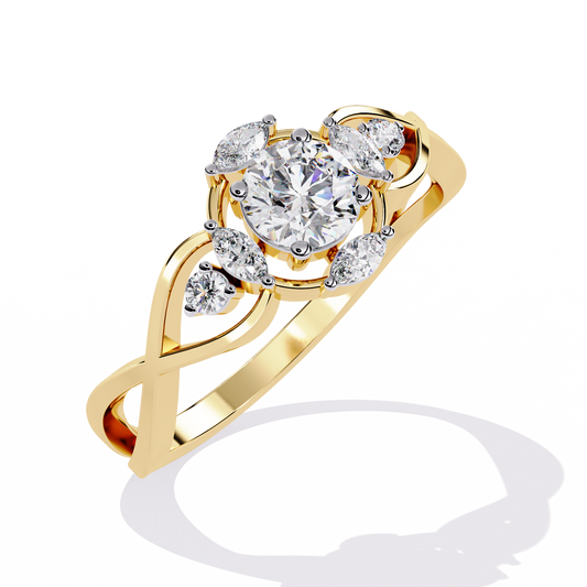 Round Cut Infinity Twisted Band Ring With Lab Grown Marquise Diamond