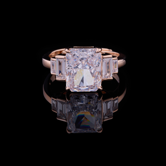 3.55 CT Radiant Cut Lab Grown Diamond Ring with Tapered Baguette Side Stones Modern Elegance by Ivevar Luxury