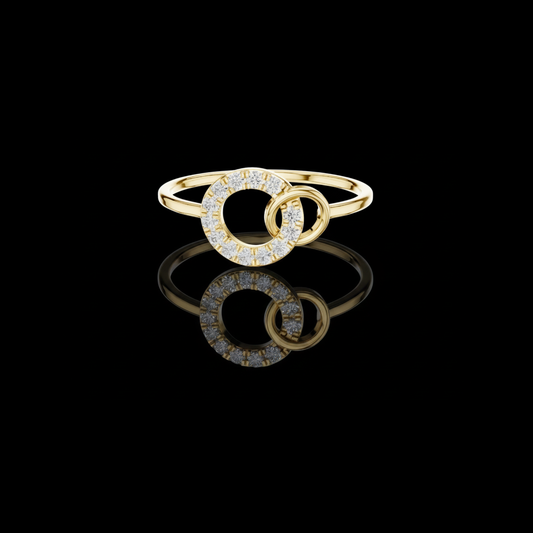 0.16 TCW Luxury Interlocking Circle Moissanite Diamond Ring with Pave Set Halo Design