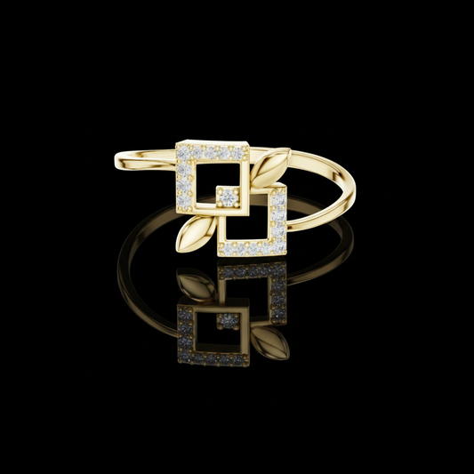 0.006 CT Geometric Double Square Lab Grown Diamond Ring Modern Minimalist Statement Design for Women