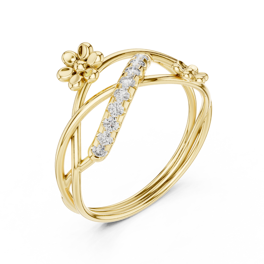 Twisted Pave Band Floral Inspire Moissanite Engagement Ring