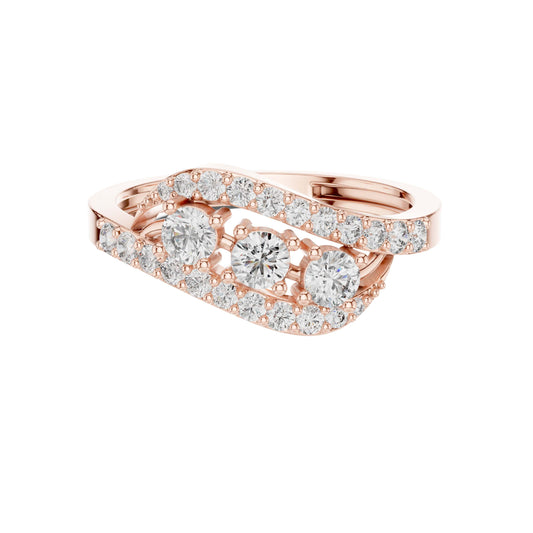 Interwoven Three Stone Round Moissanite Diamond Pave Wedding Band