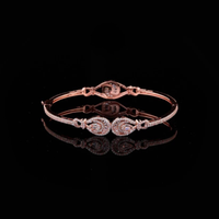 Round Cut Moissanite Diamond Open Bangle Bracelet with Pear Halo