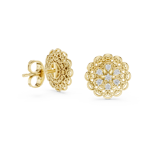 Royal Bloom Floral Stud Earrings Finish with Round Lab Grown Diamonds