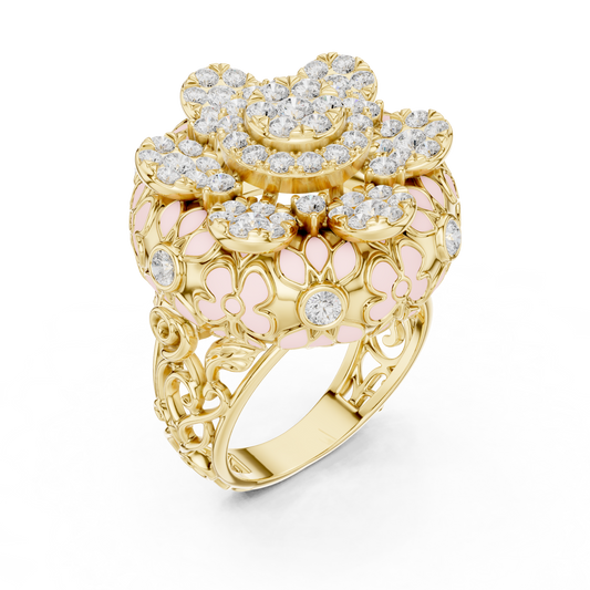 Round Moissanite Diamond Floral Cocktail Statement Ring