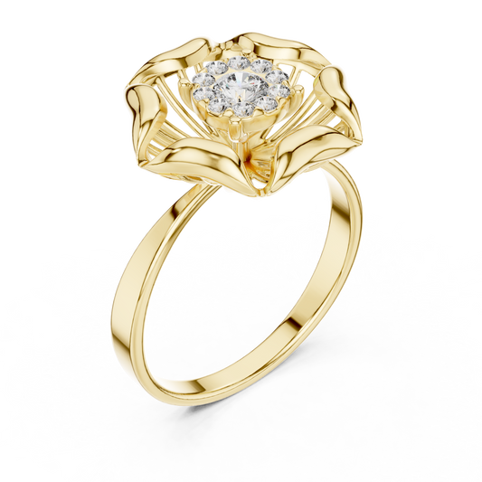 Floral Inspire Open Work Round Moissanite Diamond Engagement Ring
