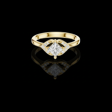 0.38 CT Elegant Princess Moissanite Diamond Ring with Intricate Openwork Setting and Pave Accent Stones