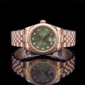Green Diamond Dial Rose Tone Bracelet Automatic Watch