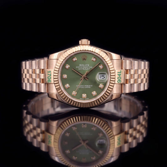 Green Diamond Dial Rose Tone Bracelet Automatic Watch