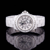 White Ceramic Bracelet Quartz Dress Watch with White Dial