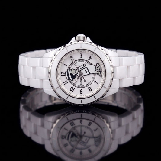 White Ceramic Bracelet Quartz Dress Watch with White Dial