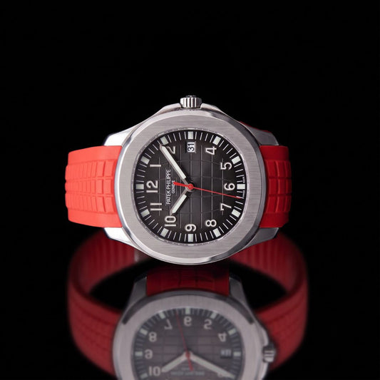 Black Dial Automatic Sports Watch with Red Rubber Strap