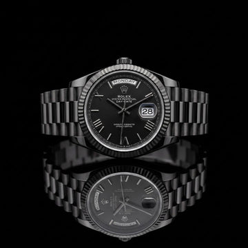 Black Dial Day-Date Automatic Stainless Steel Bracelet Watch